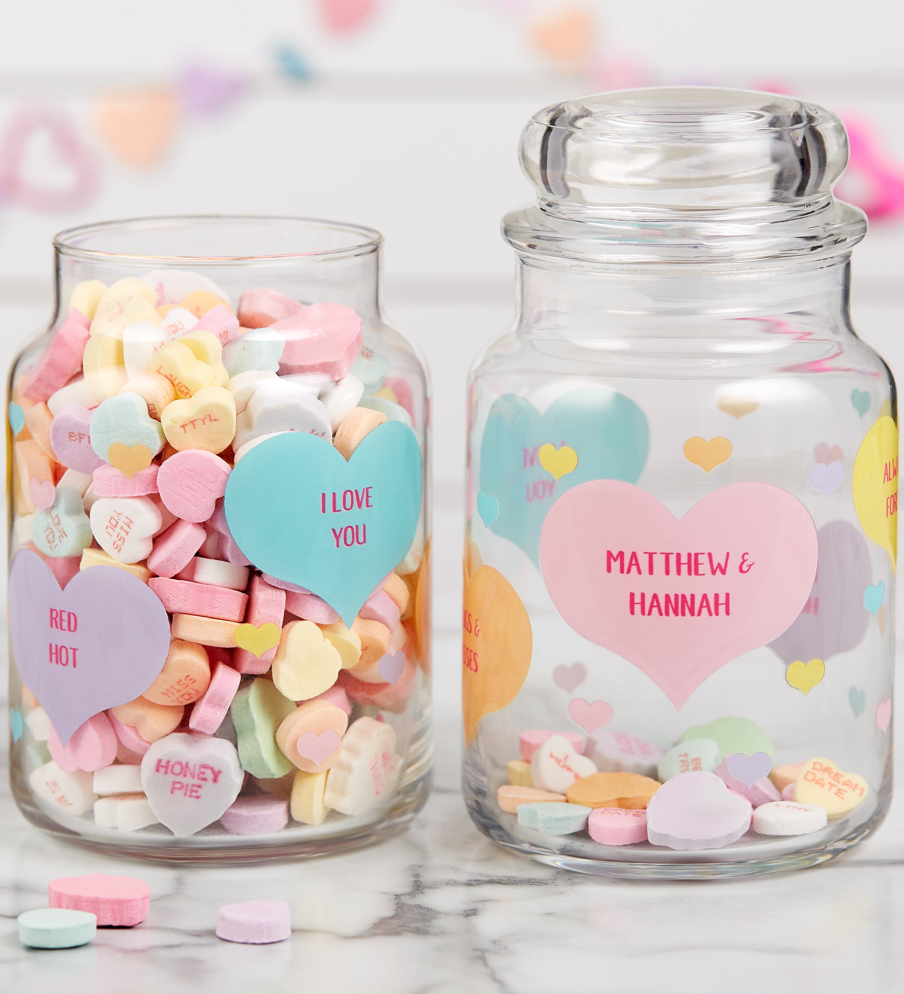 Conversation Hearts Personalized Candy Jar 
